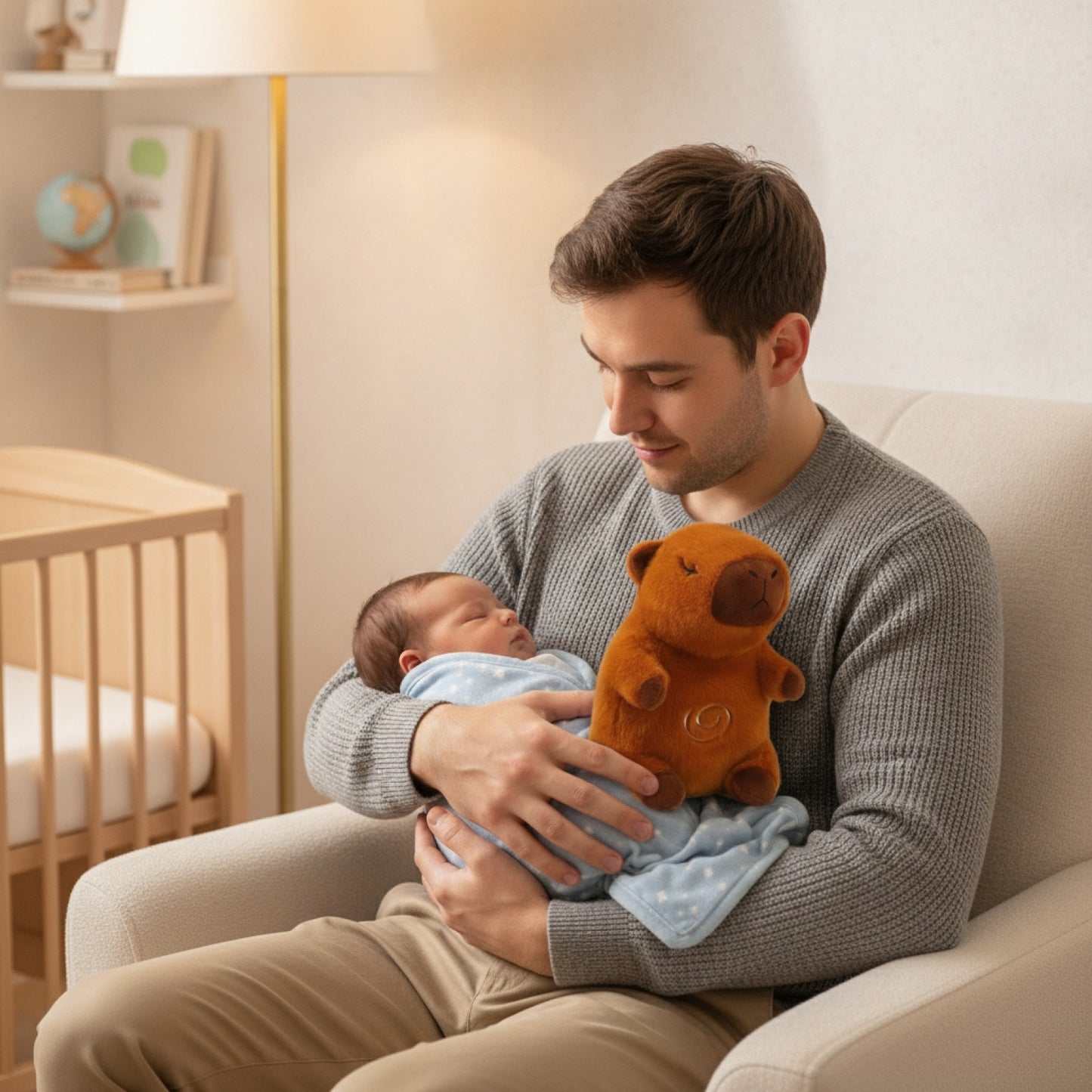 Peluche Ours Respiratoire Bébé - Compagnon Apaisant avec Son et Lumière (Marron)