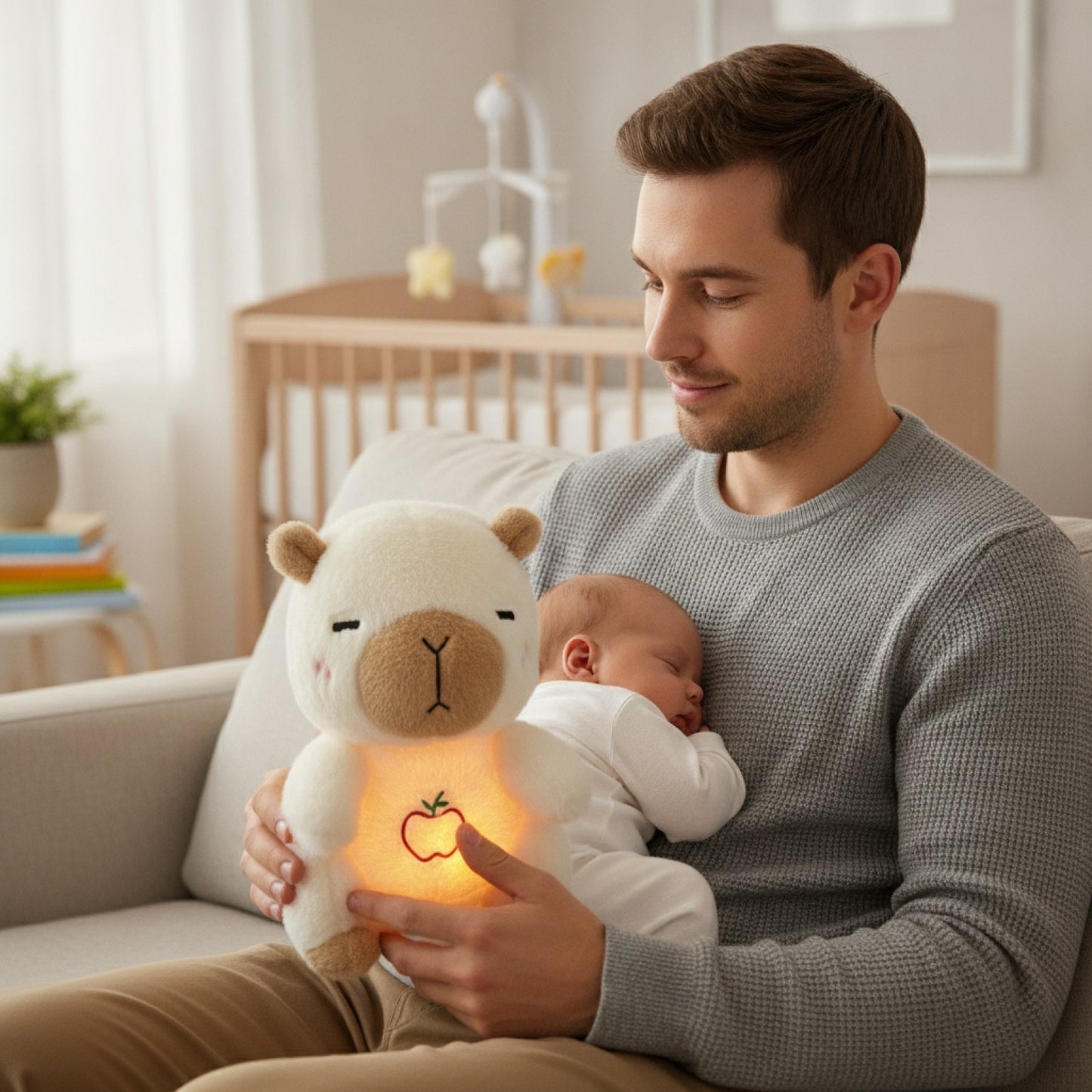 Peluche Ours Respiratoire Bébé - Compagnon Apaisant avec Son et Lumière (Blanc)