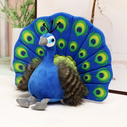 Peluche Paon Créatif - Jouet Doux avec Queue Éventail, 25cm, Bleu