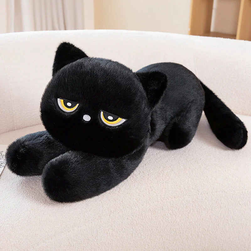 Oreiller Peluche Chat Noir 120cm - Coussin Doux Design Chat Endormi