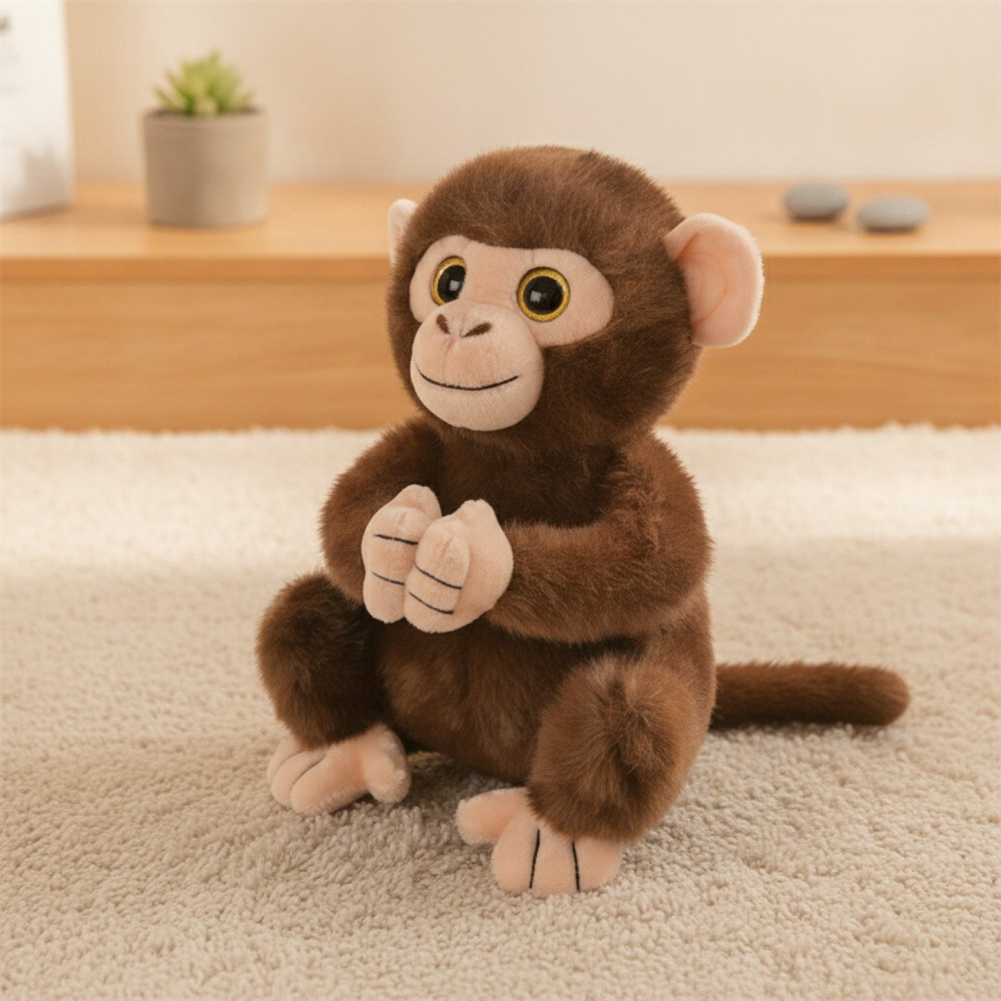 Peluche Singe Main de Bouddha 27cm - Jouet Yeux Scintillants Cadeau Anniversaire
