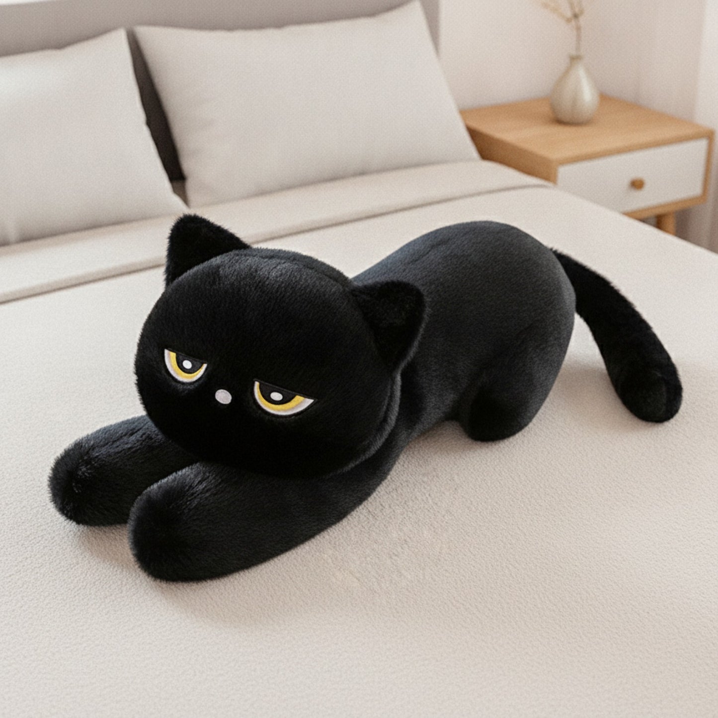 Oreiller Peluche Chat Noir 120cm - Coussin Doux Design Chat Endormi