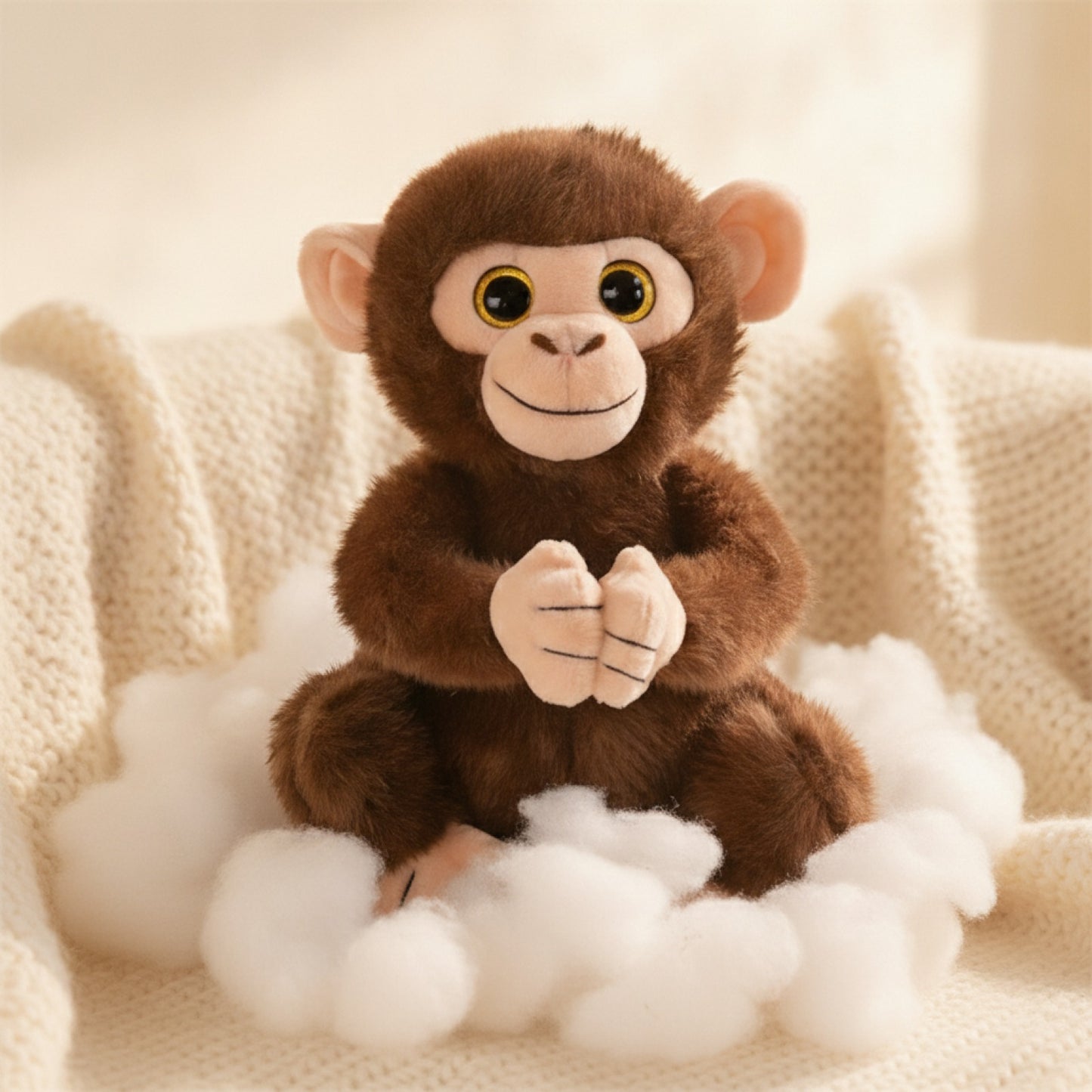 Peluche Singe Main de Bouddha 27cm - Jouet Yeux Scintillants Cadeau Anniversaire