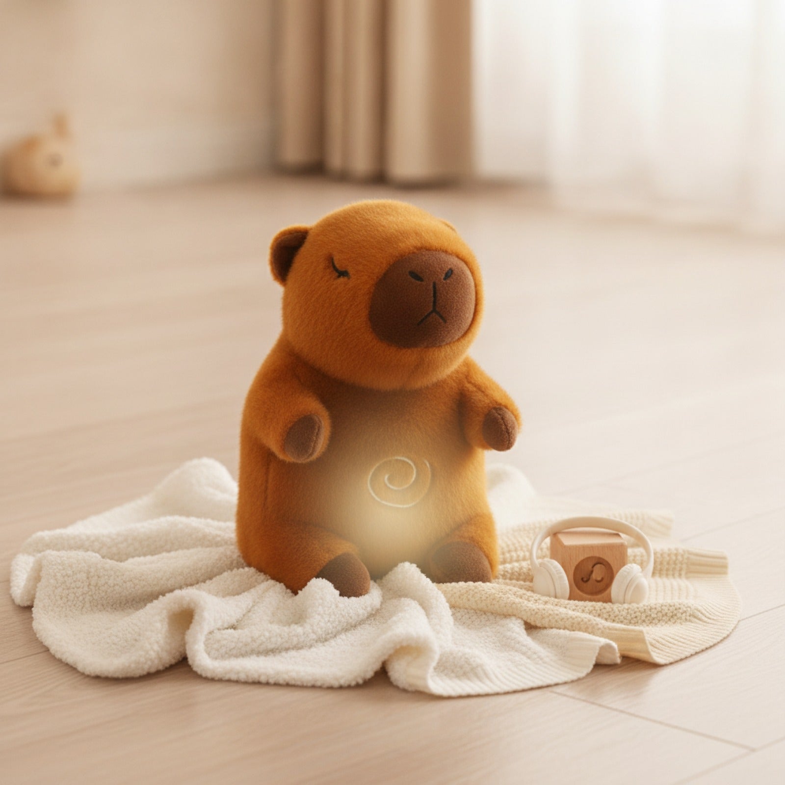 Peluche Ours Respiratoire Bébé - Compagnon Apaisant avec Son et Lumière (Marron)