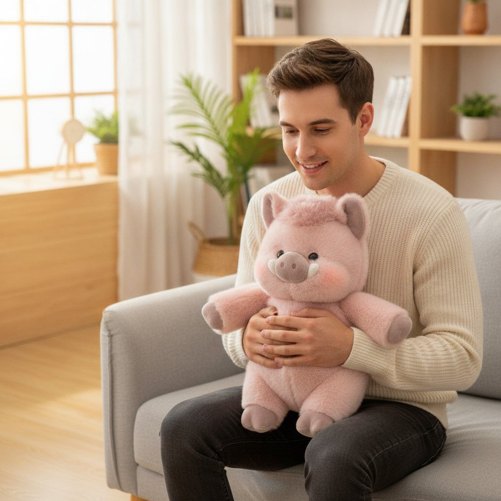 Cochon en Peluche Doux 17,7 Pouces - Cadeau Créatif et Soutien Émotionnel (Prune)
