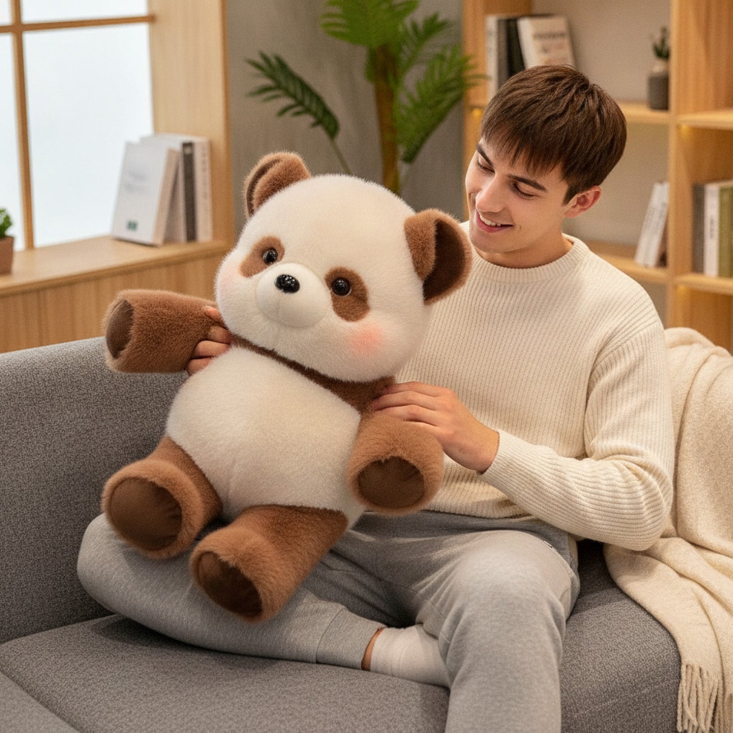 Peluche Panda Brun Kawaii 45cm - Coussin Doux & Cadeau Original