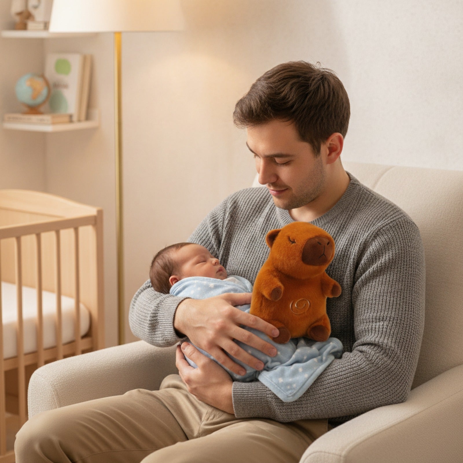 Peluche Ours Respiratoire Bébé - Compagnon Apaisant avec Son et Lumière (Marron)