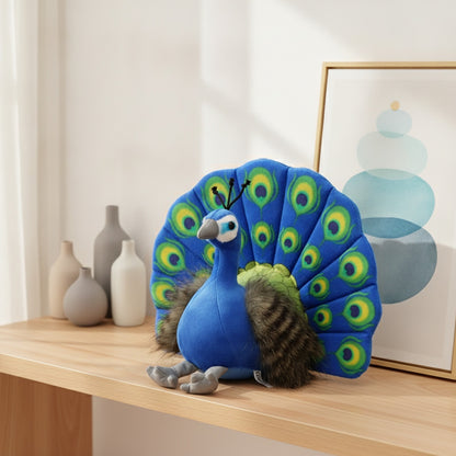 Peluche Paon Créatif - Jouet Doux avec Queue Éventail, 25cm, Bleu