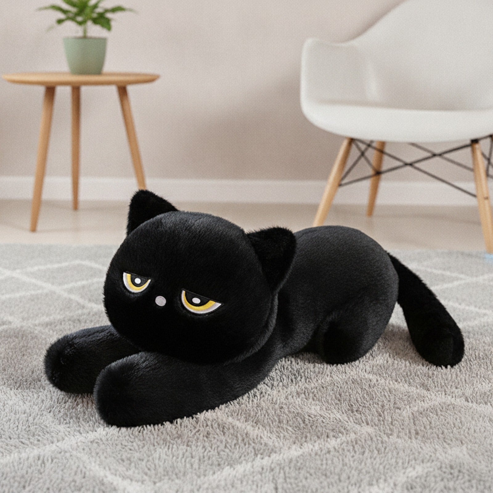 Oreiller Peluche Chat Noir 120cm - Coussin Doux Design Chat Endormi