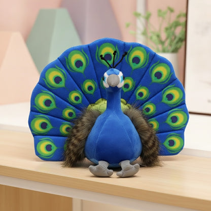 Peluche Paon Créatif - Jouet Doux avec Queue Éventail, 25cm, Bleu